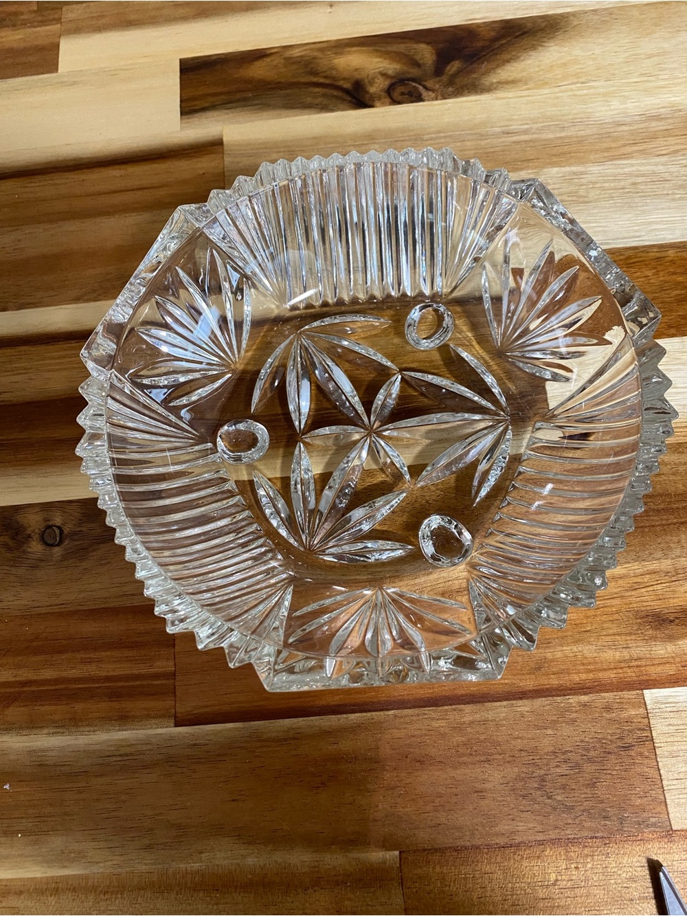 Cut Glass Serving Bowl in Clear Crystal Finish 3 Feet 6.25”